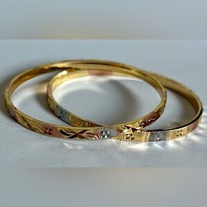 Set of Two Mini Rose Gold & Silver Bangle Metal Bracelet for Toddler Child Baby